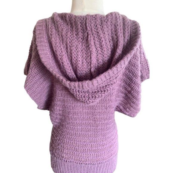 Free People Lavender Batwing Short Sleeve Hooded Loose Knit Wool Sweater - Picture 5 of 7